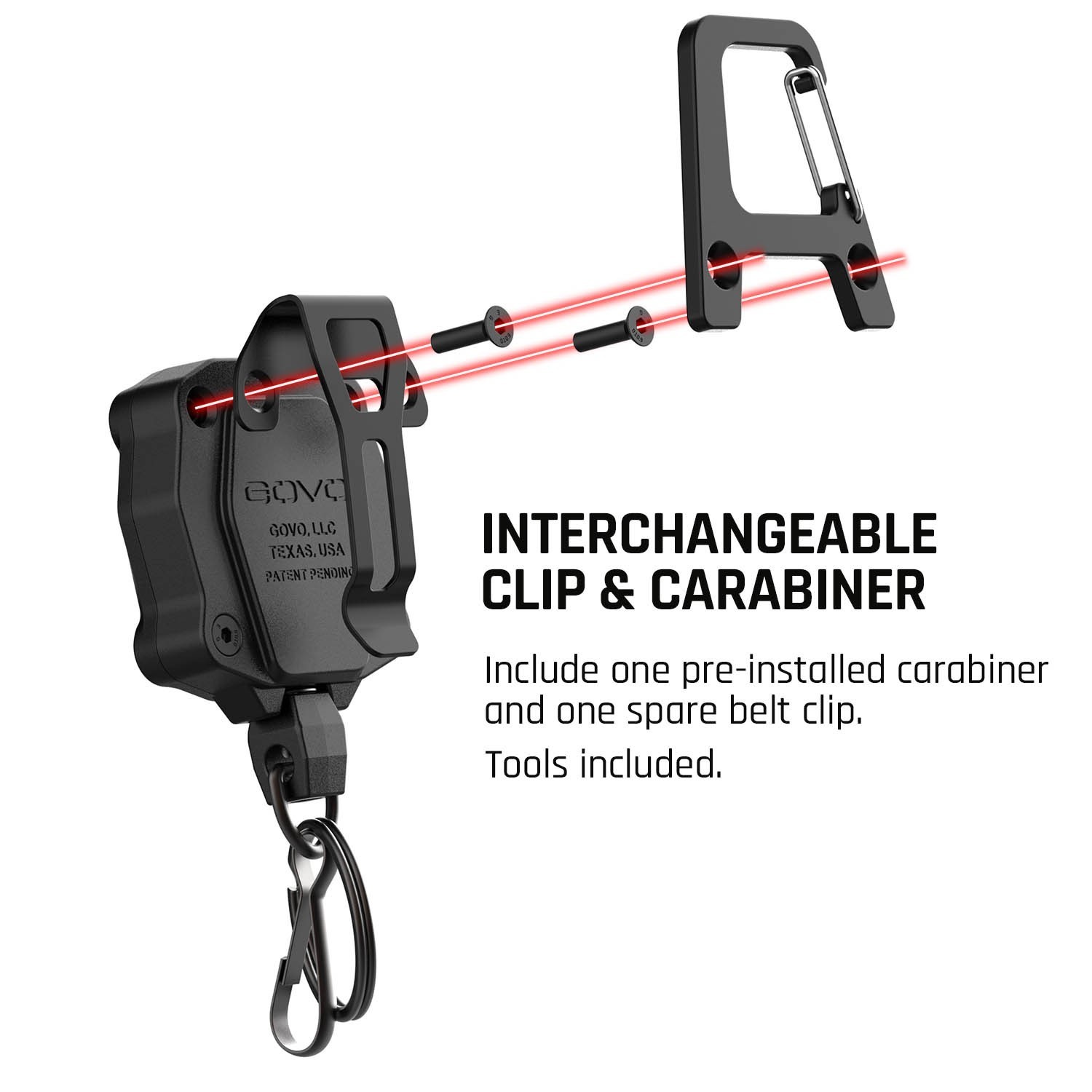 GOVO T1 Retractable Keychain – 9.5 Oz. Retraction Force_RED