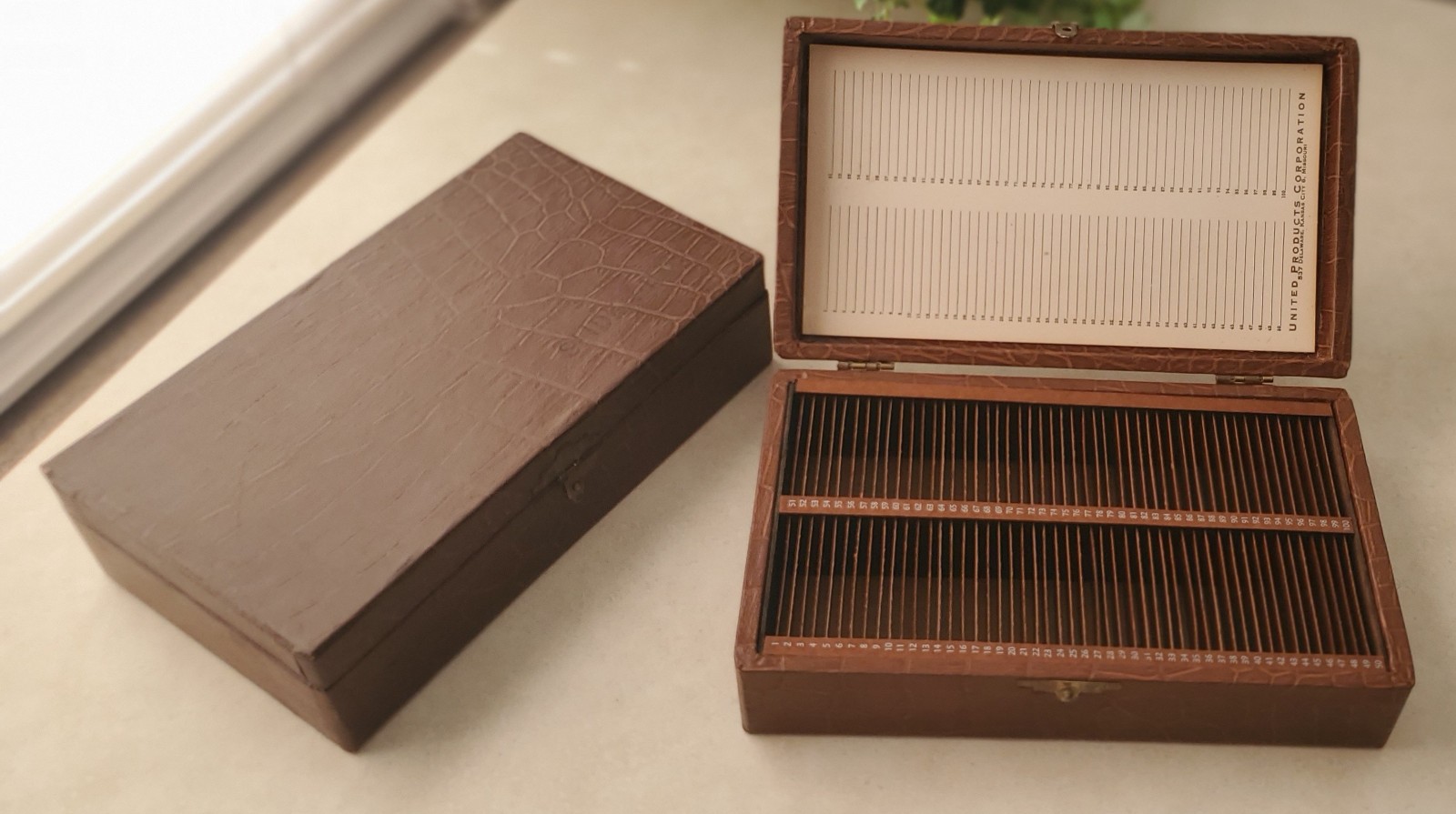 2 Vintage 1950s 35mm Slide File Cases Boxes storage 10 x 6 x 2.75 100 slides ea