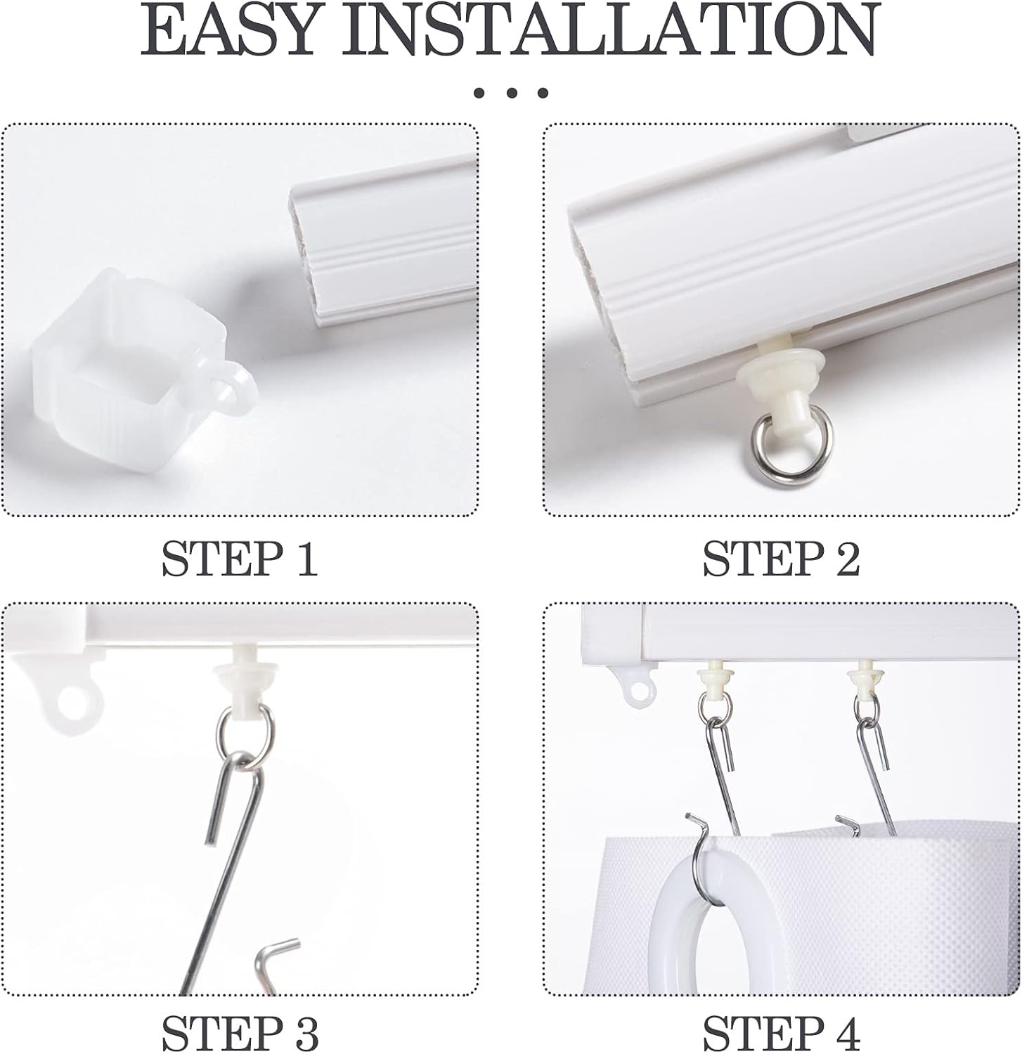 60 Pcs Shower Curtain Track Gliders Hooks Pack of 30 Pieces Hooks and 30 Pieces