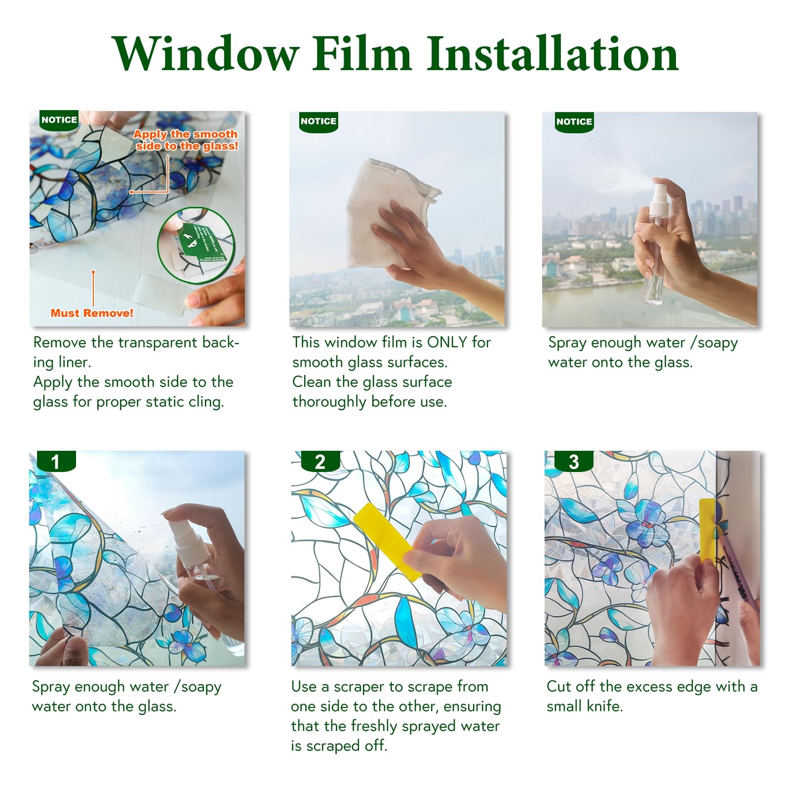 Window Privacy Film Stained Glass Decorative Static Clings Rainbow Window Tin...