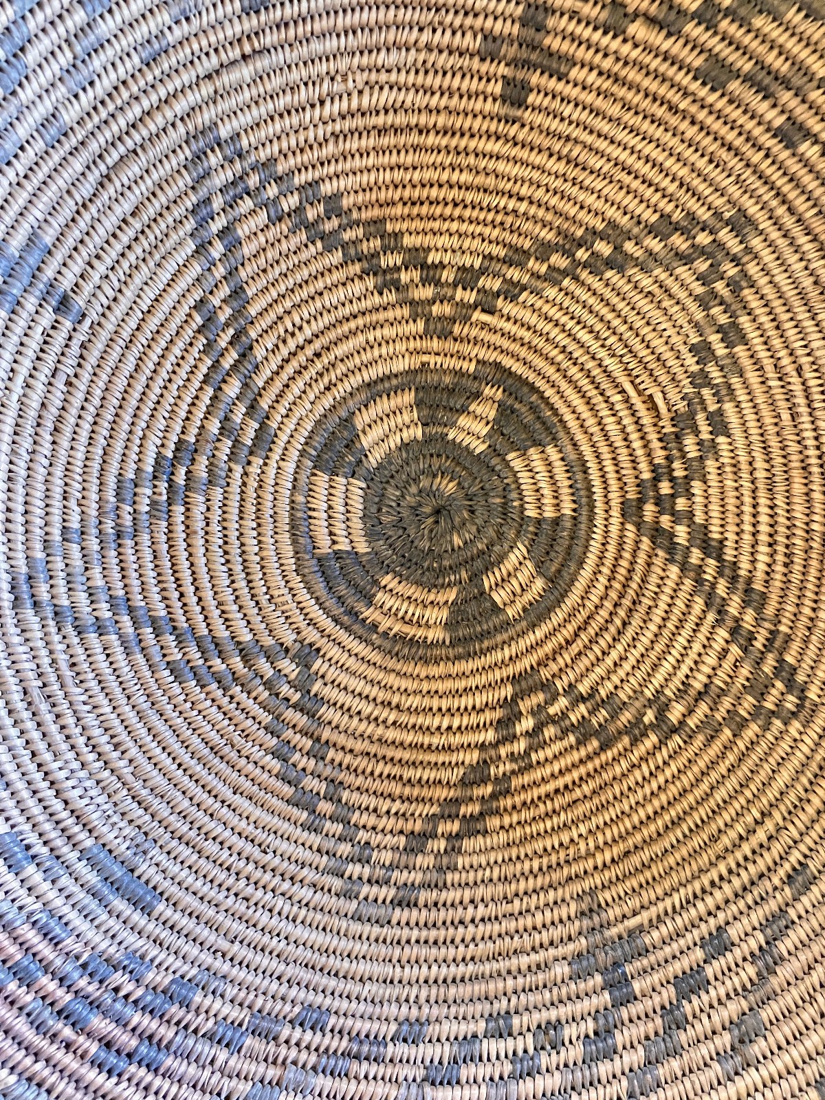 Antique Western Apache Coil Basket w/ Morning Star Design Late 19thC 3x13.75" D