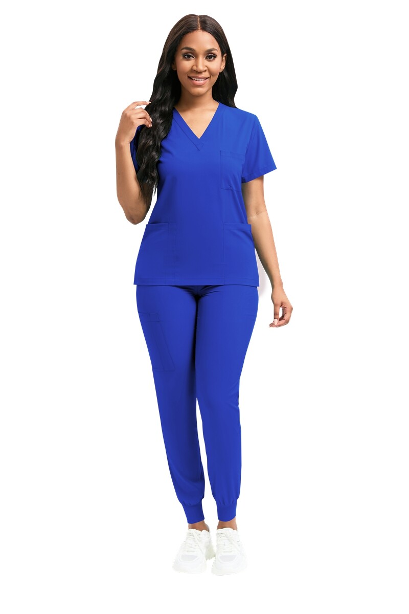 Stretch Medical Nurse Scrub Uniform Women Scrub Set V-Neck Top Jogger Pants