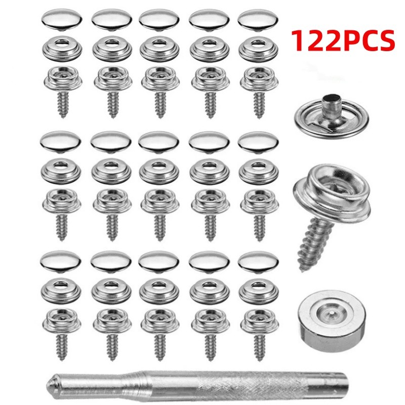 120pc Stainless Steel Fastener Snap Press Stud Cap BUTTON Marine Boat Canvas Set