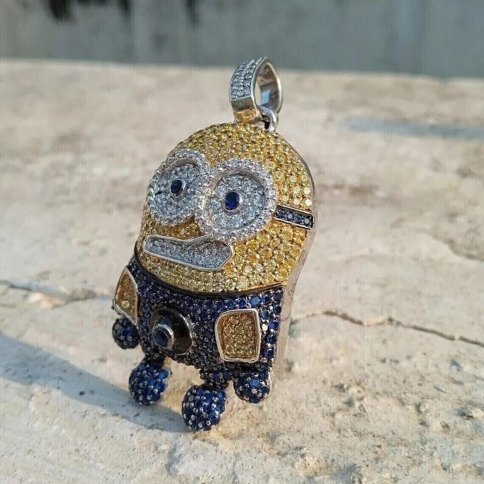 2.50Ct Round Cut Real Moissanite Customize Cartoon Pendant 14K White Gold Plated