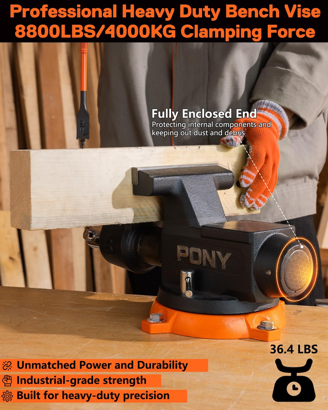 PONY 6" Heavy Duty Bench Vises 8800LBS Clamp Force Workbench Vise 360° Rotatable