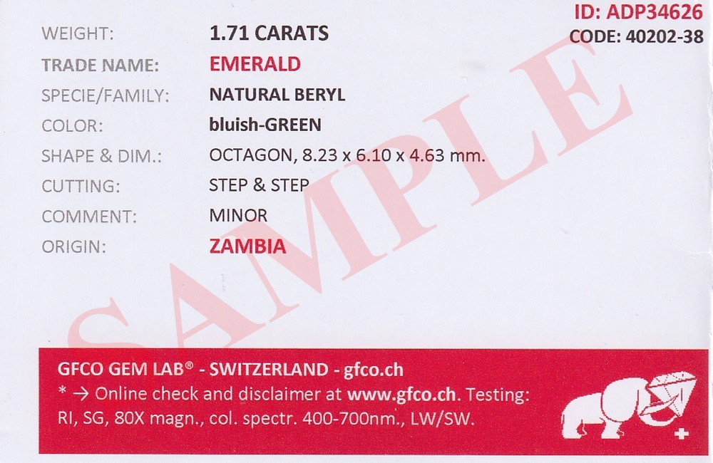 GFCO GEM LAB® Swiss Gem Certificate – Professional Gemological Report Card