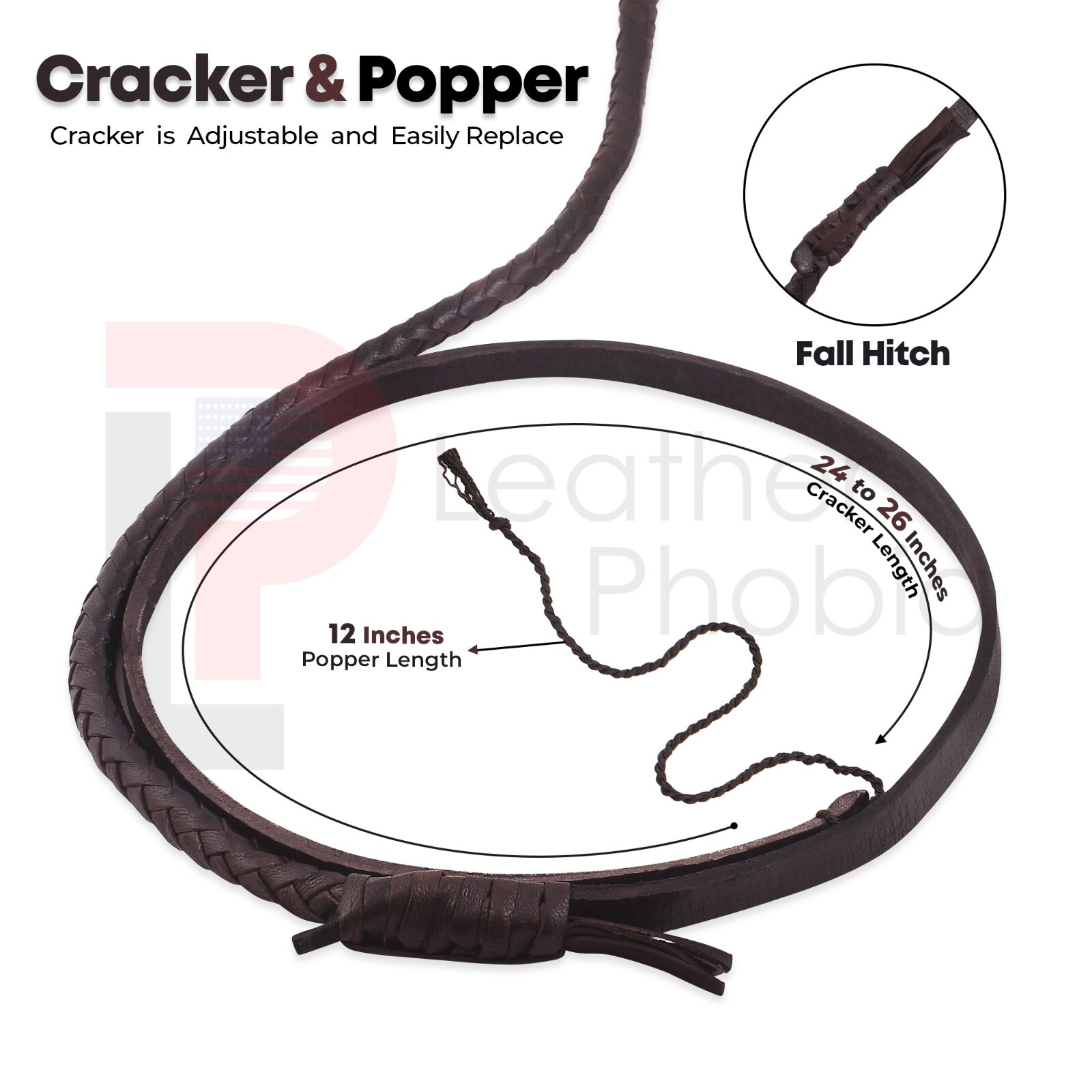 RealLeather Bullwhip 4–16 Foot 16-Plait Handmade Dark Brown Functional Bull whip