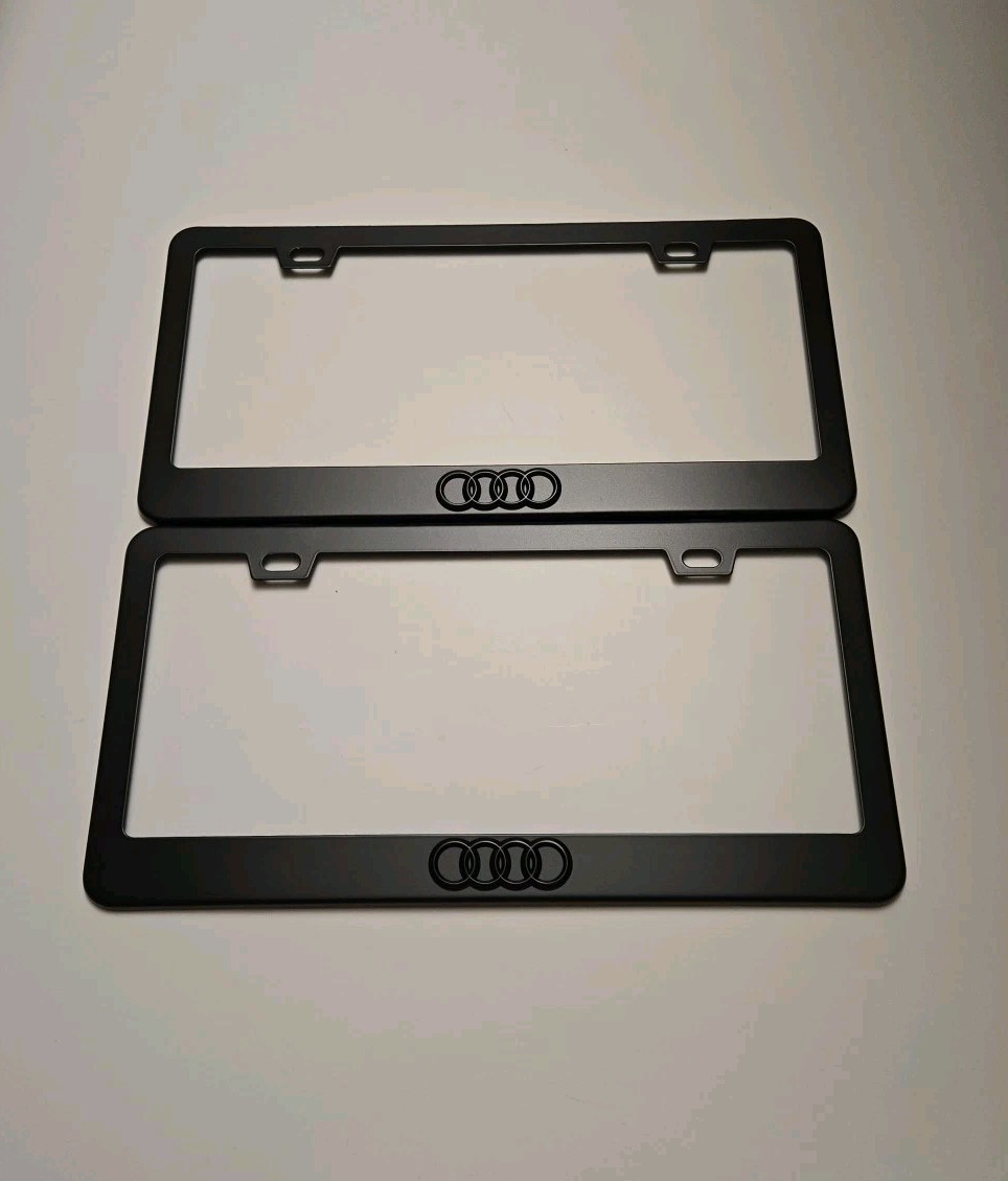 2 pcs Black License Plate Frame for 3D -Audi- Rings Logo