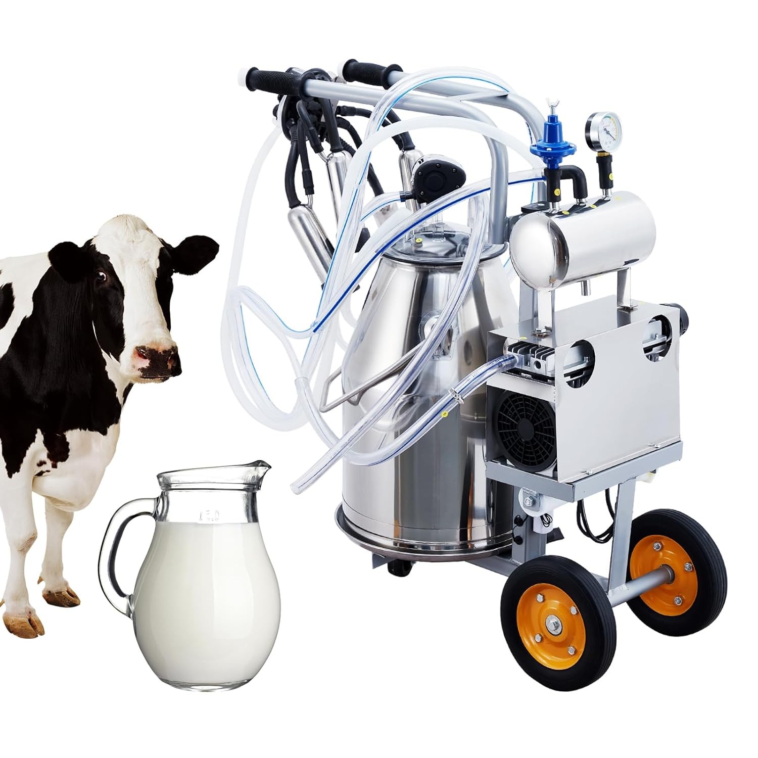 25L Electric Cow Milking Machine Milking Equipment 304 Stainless Steel Bucket US