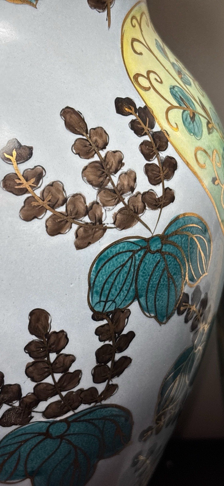 Beautiful Pair of Large Chinese Jingdezhen Porcelain Vases on Brass Stands 16”