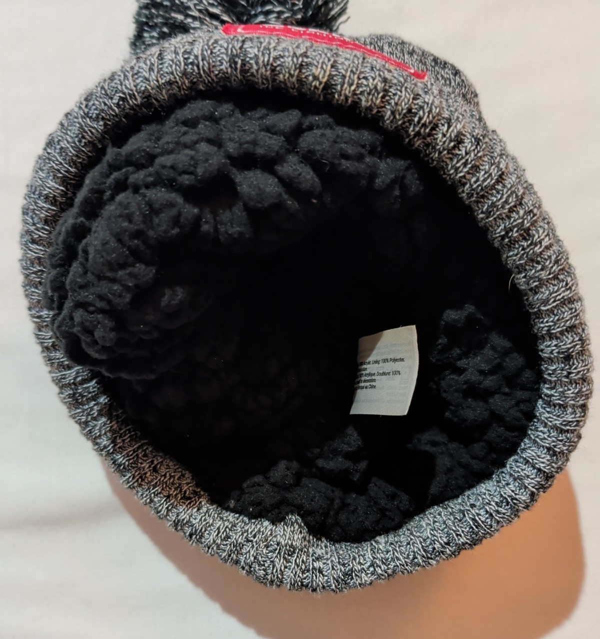 Eskimo Ice Fishing Knit Beanie Adult Gray Red Fleece Lined Winter Hat Pom