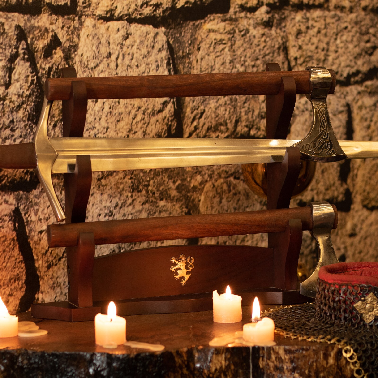 3 Tier Wooden Sword Stand Samurai Katana Rack Bracket Holder Table Mount Display