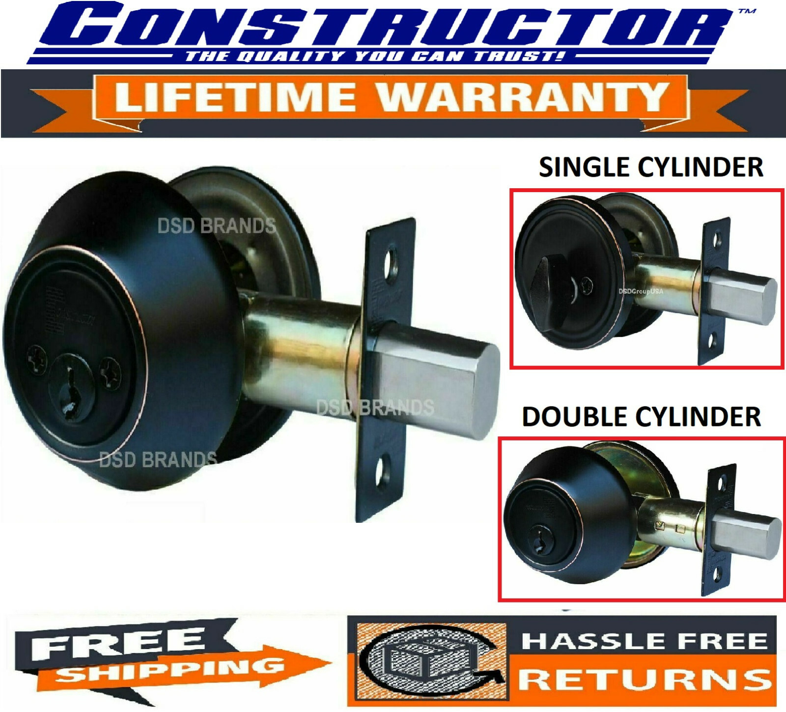 Constructor Deadbolt Entry Door Lock Oil Rubbed Bronze Single or Double Cylinder