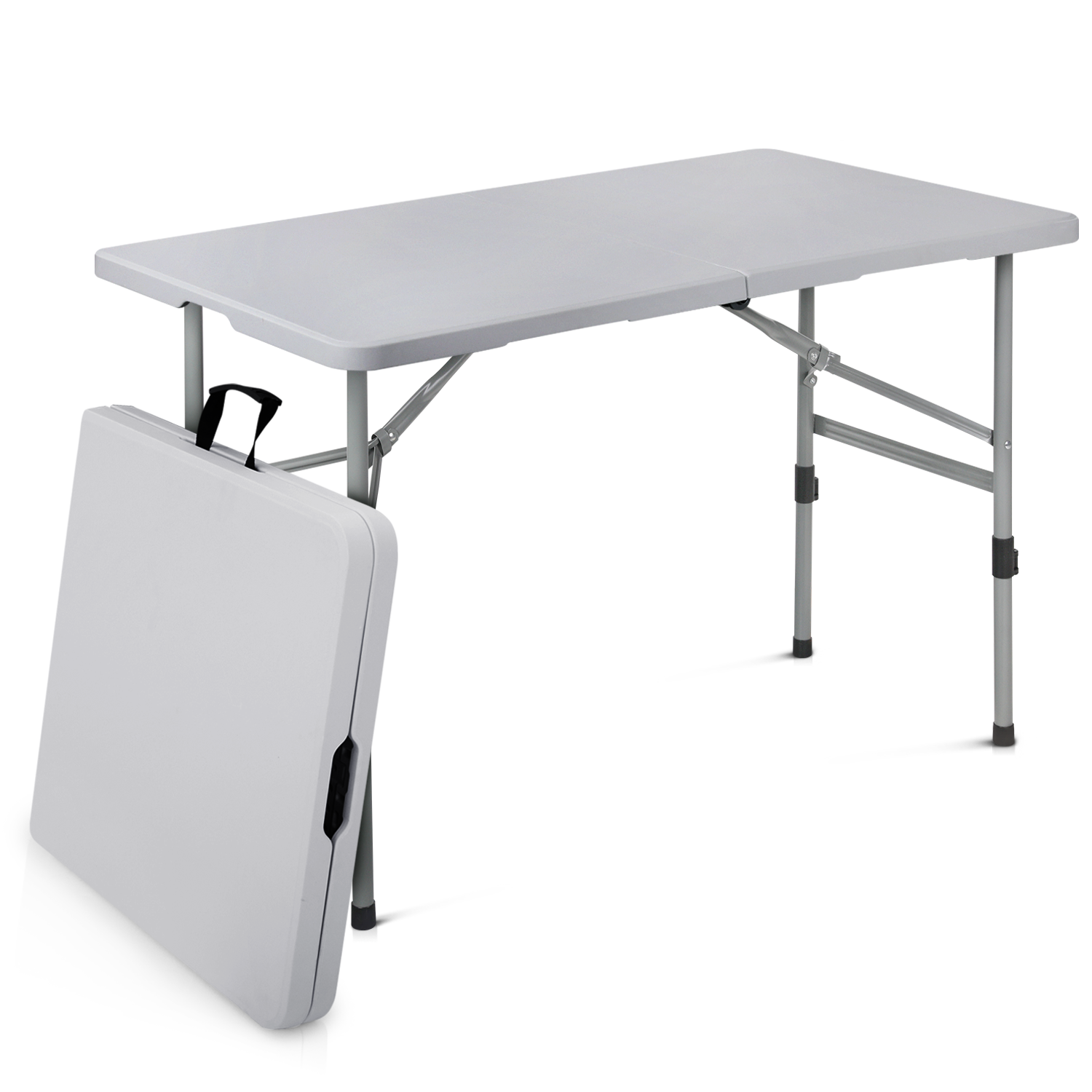 4ft Grey Portable Folding Home Plastic Table Adjustable Foot Camping Picnic Desk