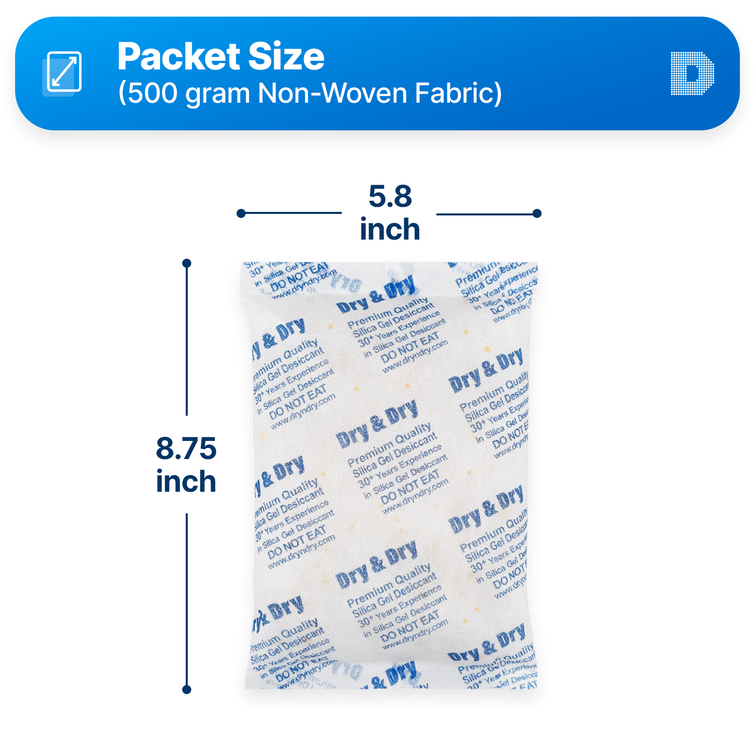 500 gram X 10 PK "Dry & Dry" Food Grade Orange Indicating Silica Gel Packets