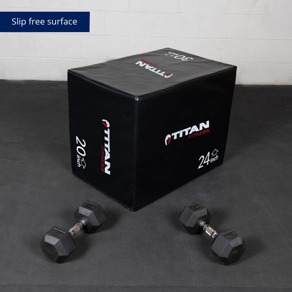 Titan Fitness Soft Foam Plyometric Box, 20in 24in 30in, 3-In-1 Pro-Duty HIIT