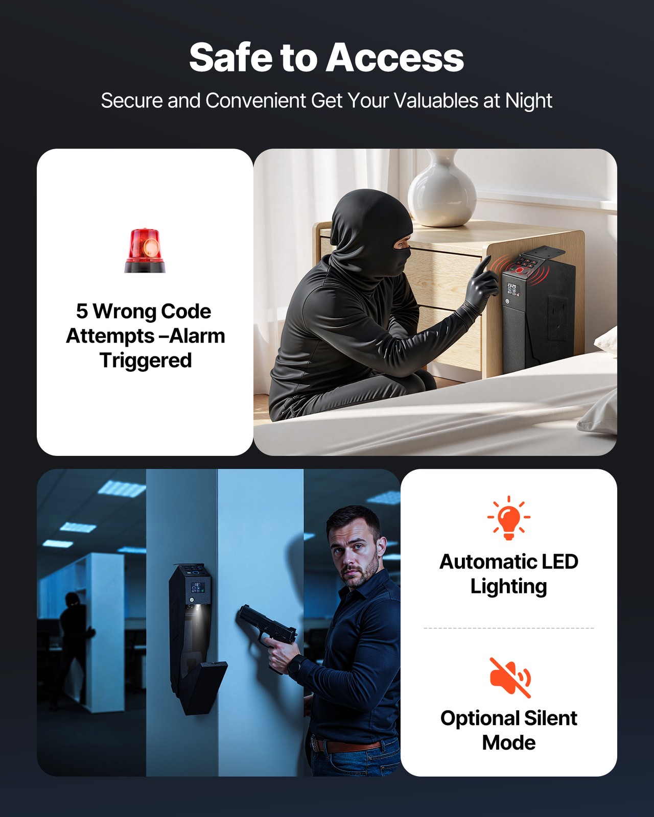 Uimoso Gun Safe Slider w/ Screen Fingerprint/Password/Key for 1 Pistol&Magazine