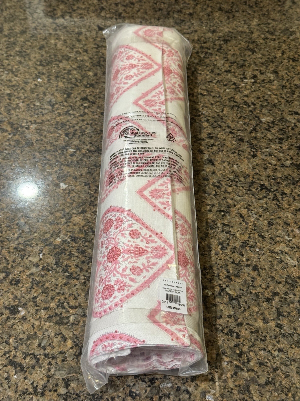 Pottery Barn Heart Organic Cotton Table Runner - NEW