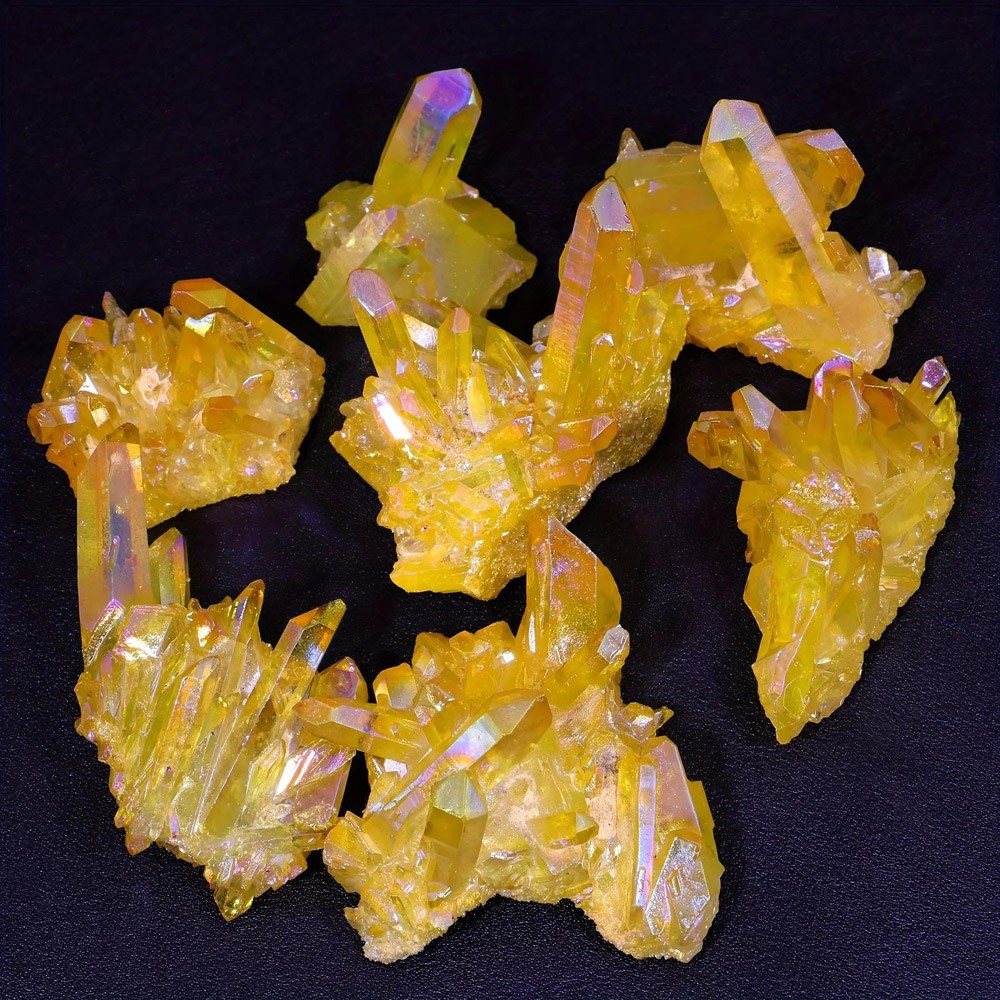 Healing Mineral Specimen Natural Aura Yellow Citrine Crystal Titanium Cluster US