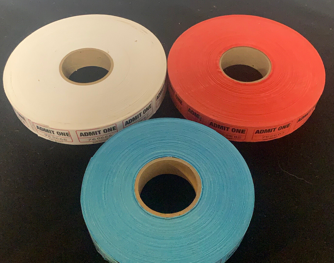 #360 Three Rolls Of Tickets Red White & Blue Single Admit ONE