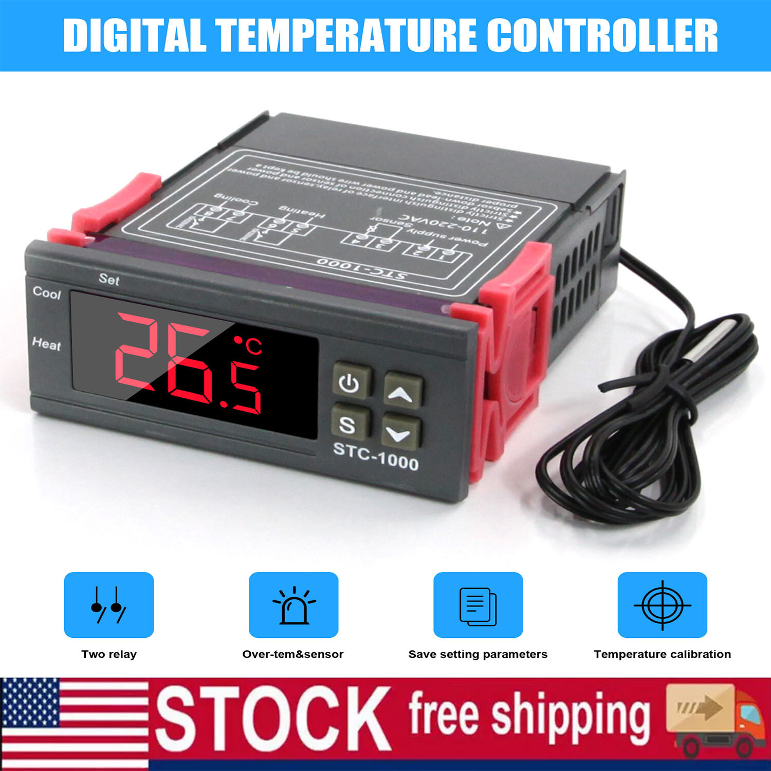 AC 110V Universal STC-1000 Digital Temperature Controller Thermostat w/ Sensor