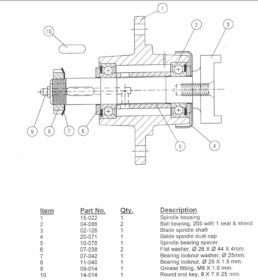 Finish mower Spindle, Servis Rhino Breeze, code 00775017 (01-252)