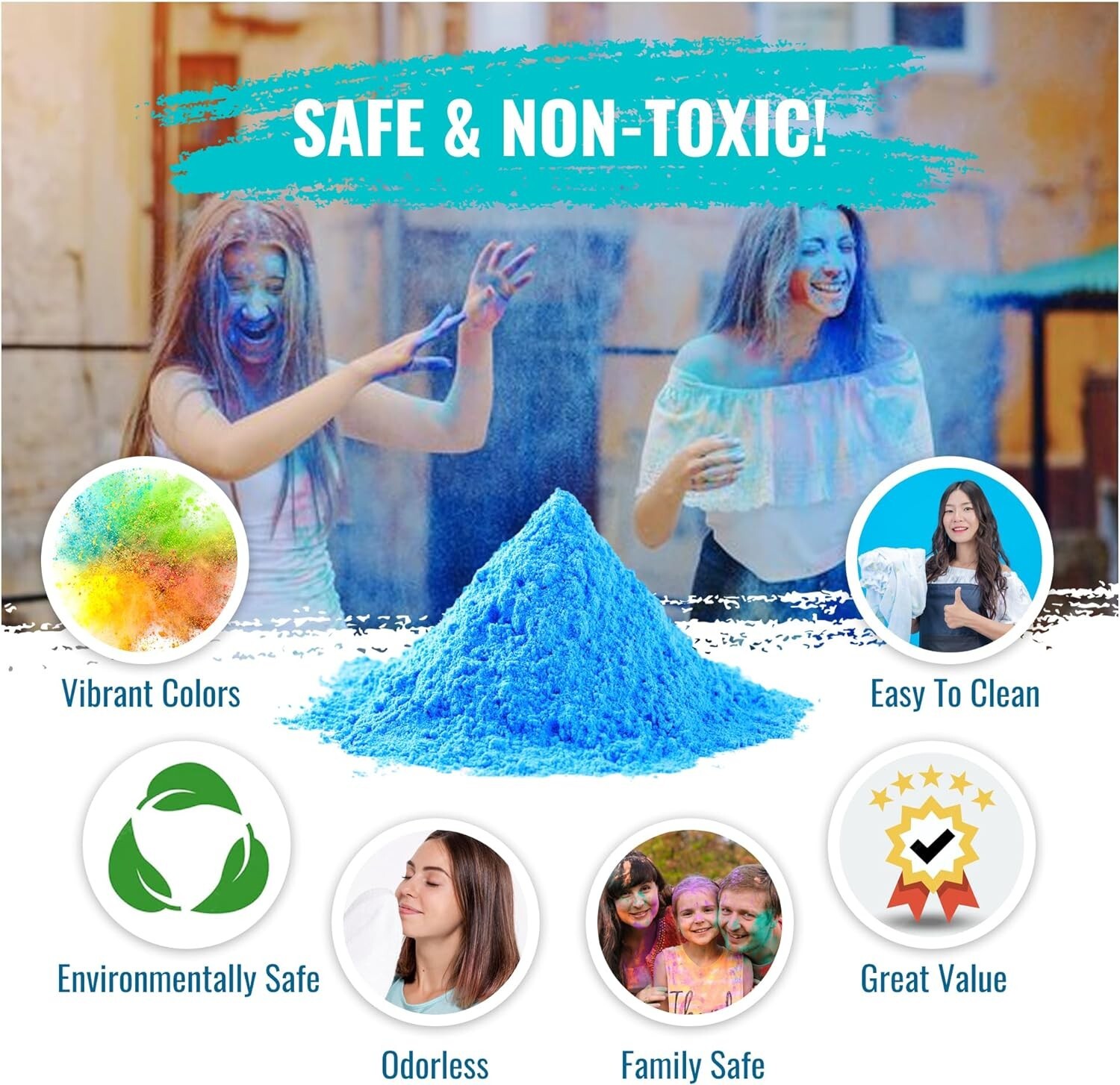 Color Powder 6 Pack - 5lbs/ea. of Pink, Orange, Yellow, Green, Blue, Purple