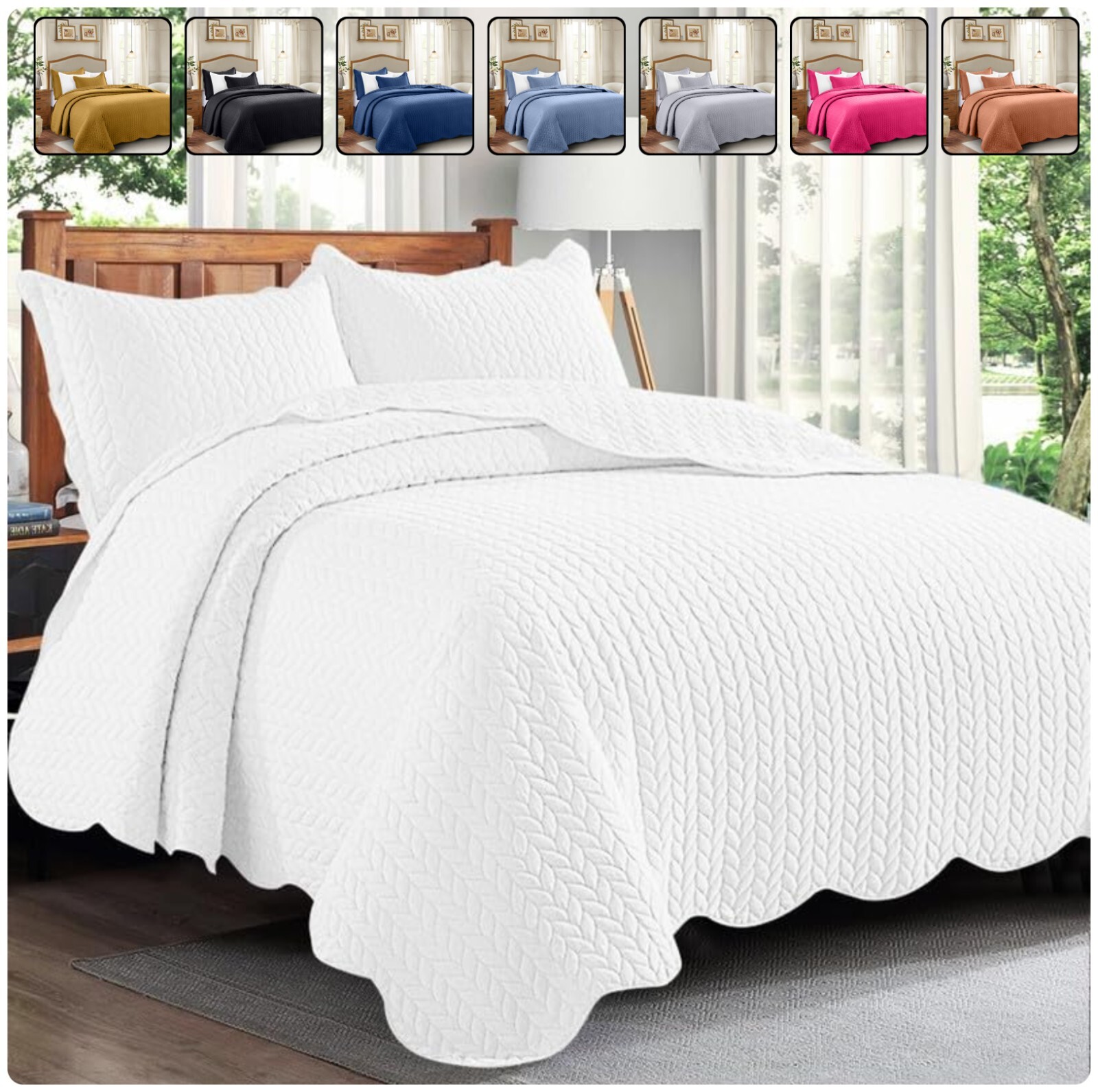 Luxury Bedspread Bedding Set 3 Piece Quilted Coverlet Bed Throw Queen King Size
