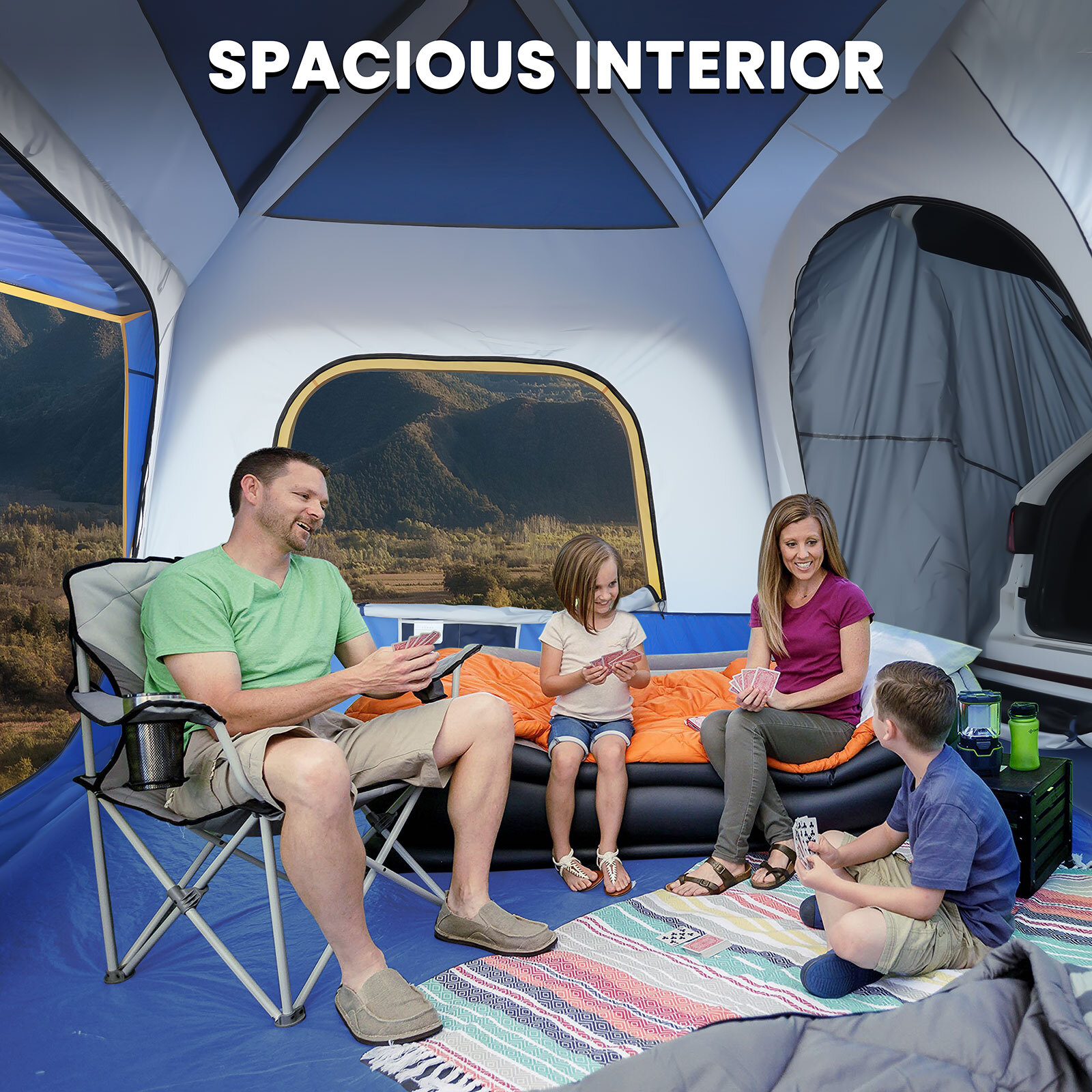 NAIZEA SUV Tent for Camping, 6-Person Car Tent 8.2'*8.2'*87in(H) With 2 Porchs