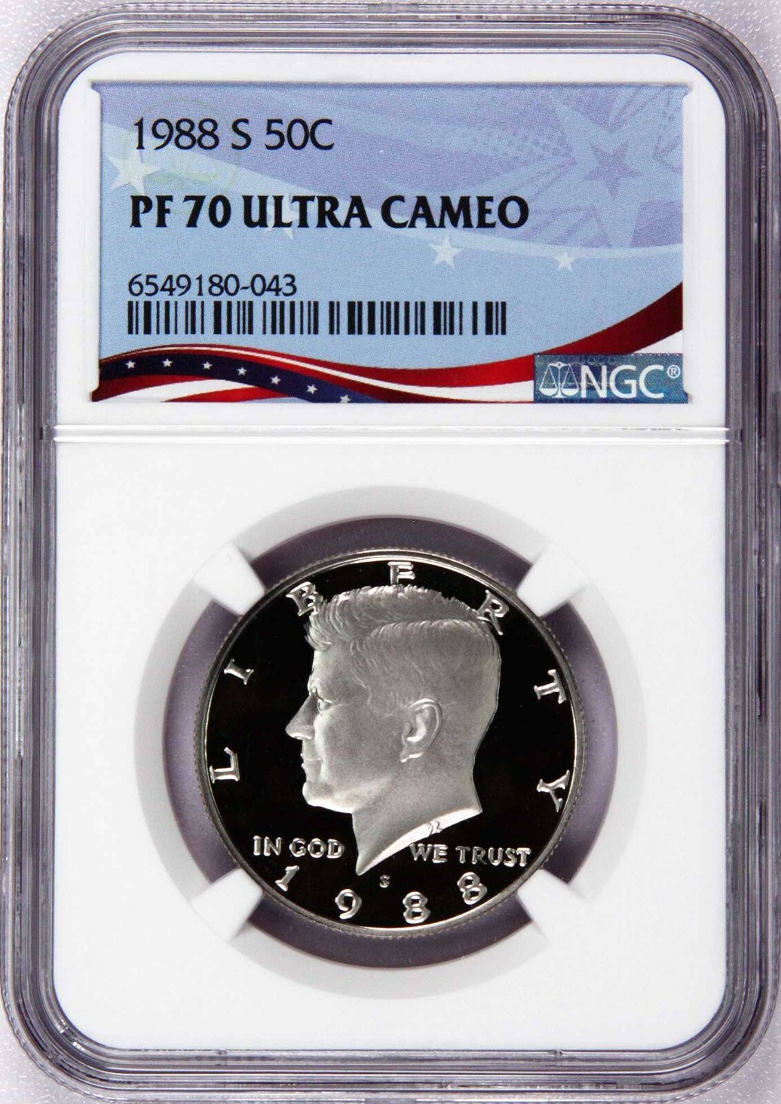 1988-S Proof Kennedy Half, Graded PF70UC by NGC ~ NEW Patriotic OSR Label!