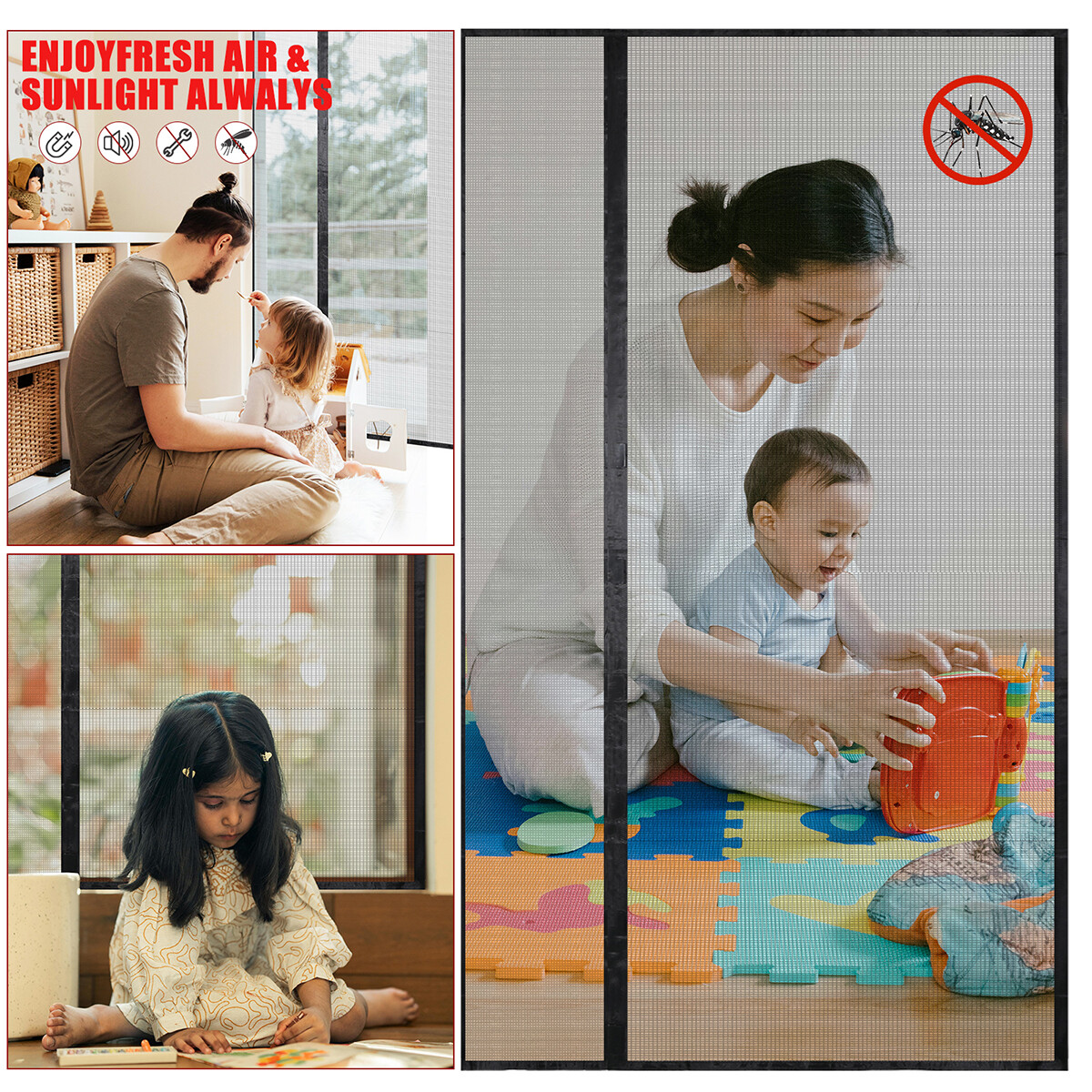 Magnetic Screen Door Mesh Curtain Heavy Duty Mosquito Net Bug Hands Free Closer