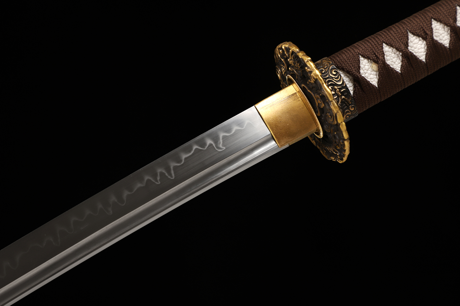 Katana Japanese Samurai Sword T10 Steel Clay Tempered Full Tang Sharp Brown Saya