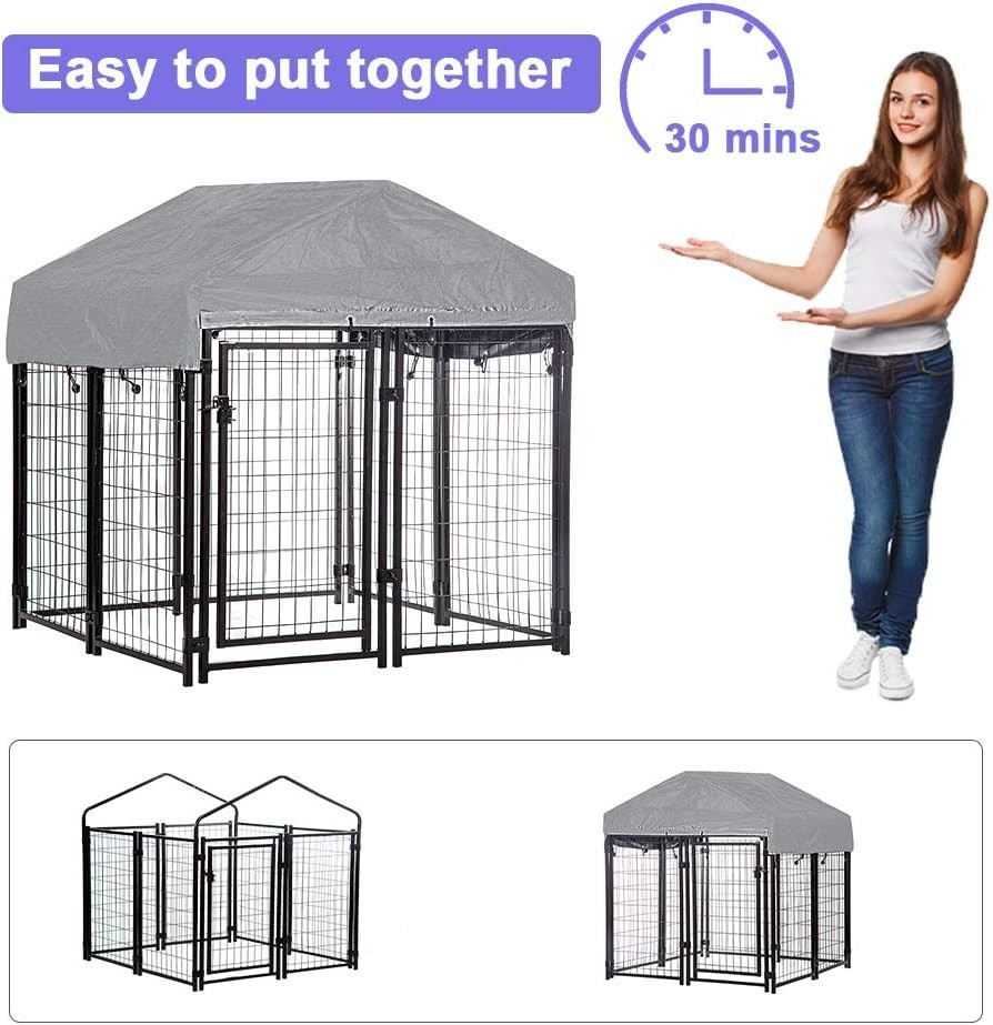 Welded Wire Dog Kennel Heavy Duty Playpen Included a Roof &Water-Resistant Cover