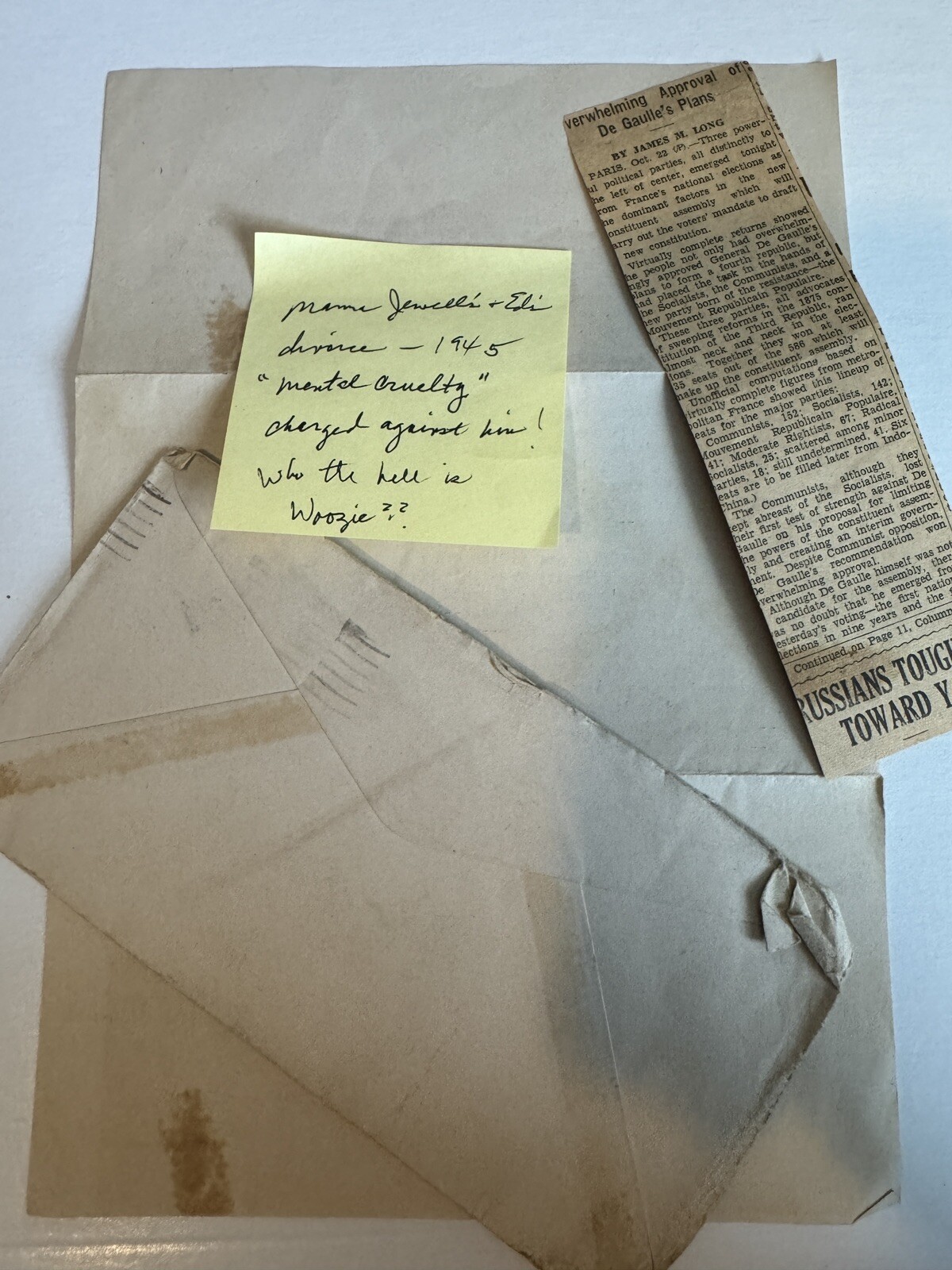 Personal Letter About Divorce 1945 Typed Article Clipping Correspondence