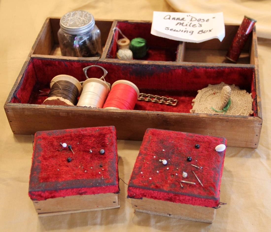 Antique Sewing Box Oak & Bird's Eye Maple w Contents - Anna Miles - Square Nails