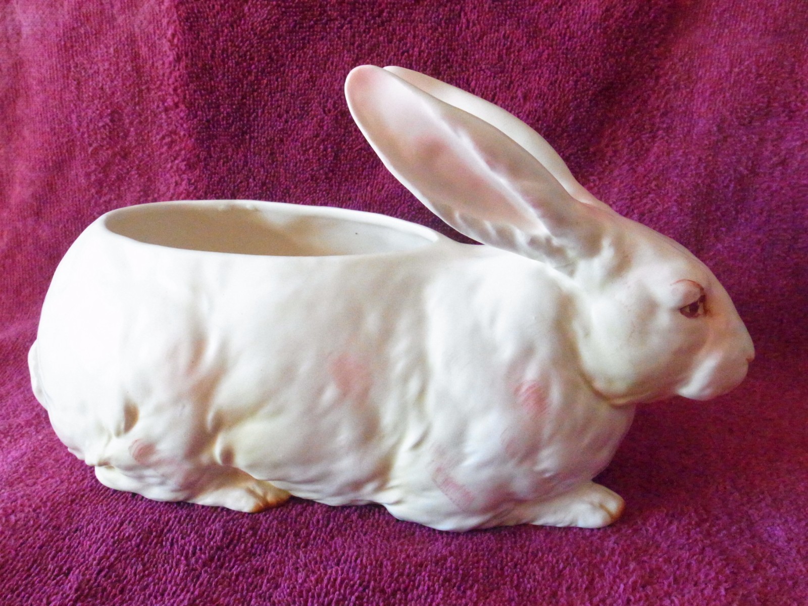 VHTF Vintage Lefton White Bunny Rabbit w/ Pink Eyes 10" Planter-Orig Label-EXC