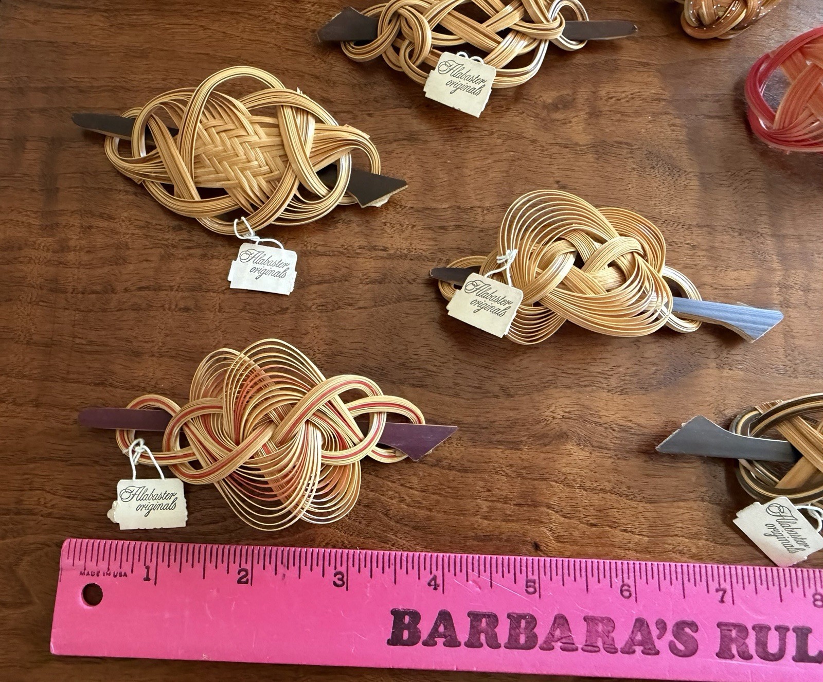 Vintage Lot of 7 Alabaster Originals Wood Bamboo Hair Berets Old Stock Japan