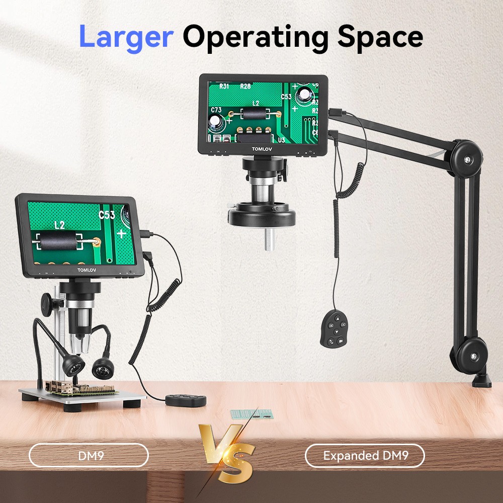 TOMLOV DM9 Digital Microscope 7" LCD 1200X Coin Microscope & Flexible Arm Stand