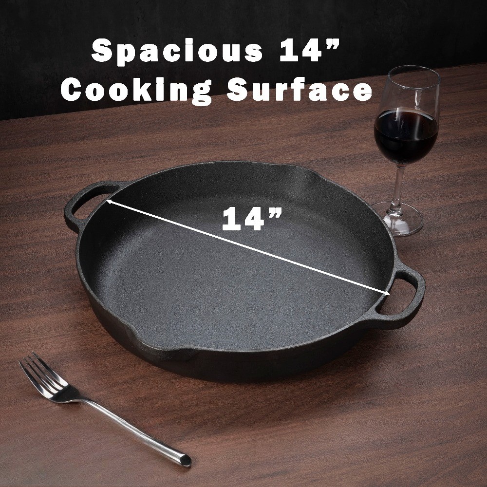 14 inch Non-Stick Cast Iron Frying Pan, Black