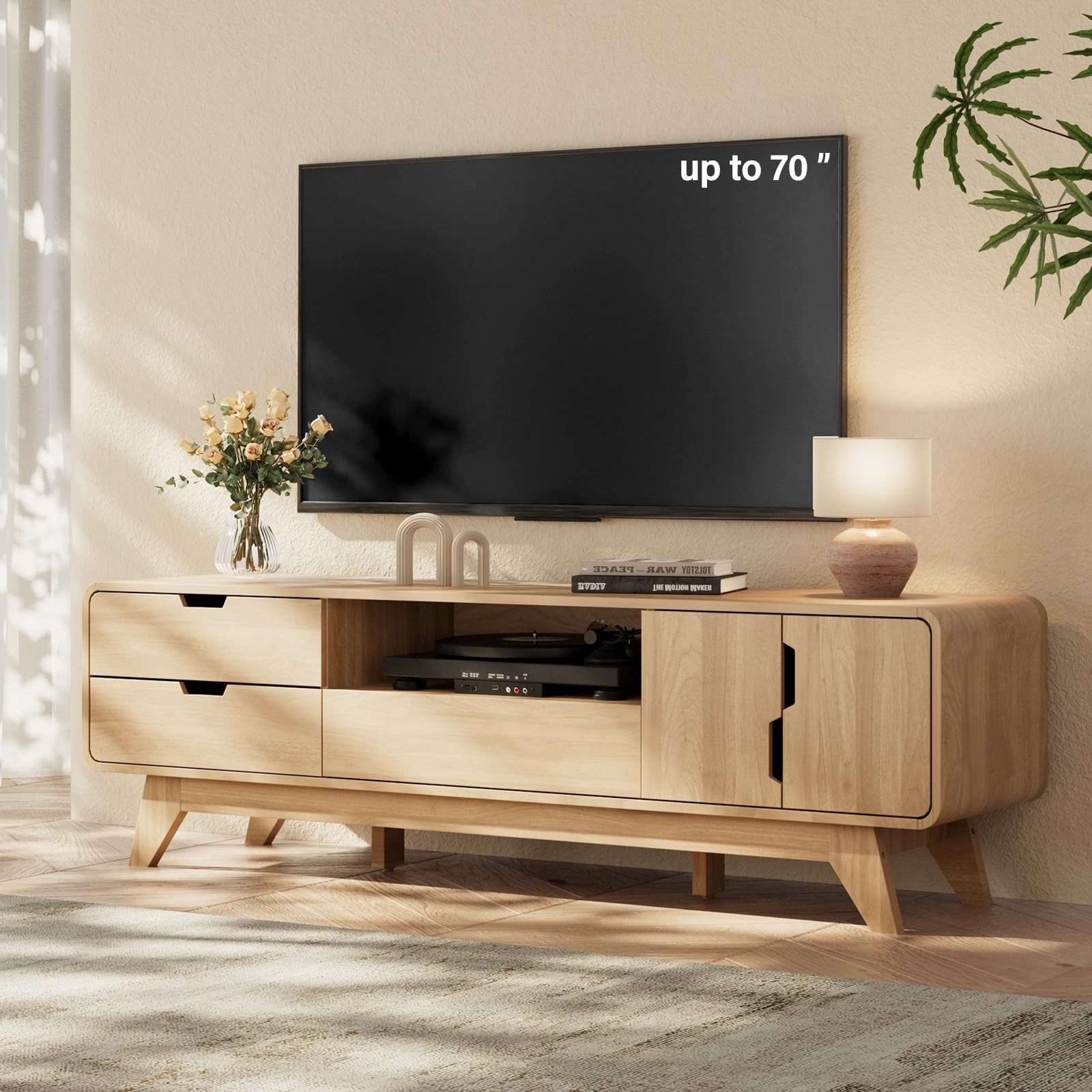 63" TV Stand, Mid Century Modern TV Stands for TVs up to 70 inch