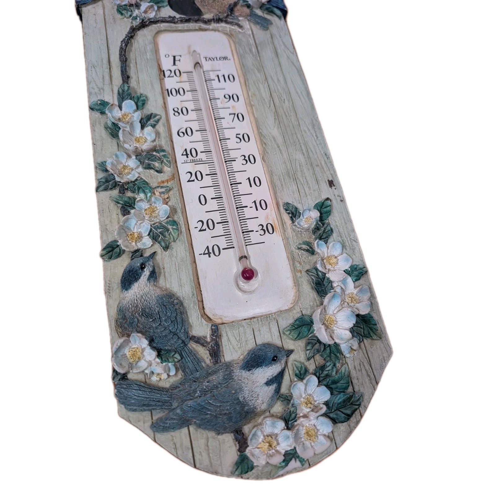Taylor 14.5" Resin Blue Bird & Birdhouse Floral Garden Wall Hanging Thermometer