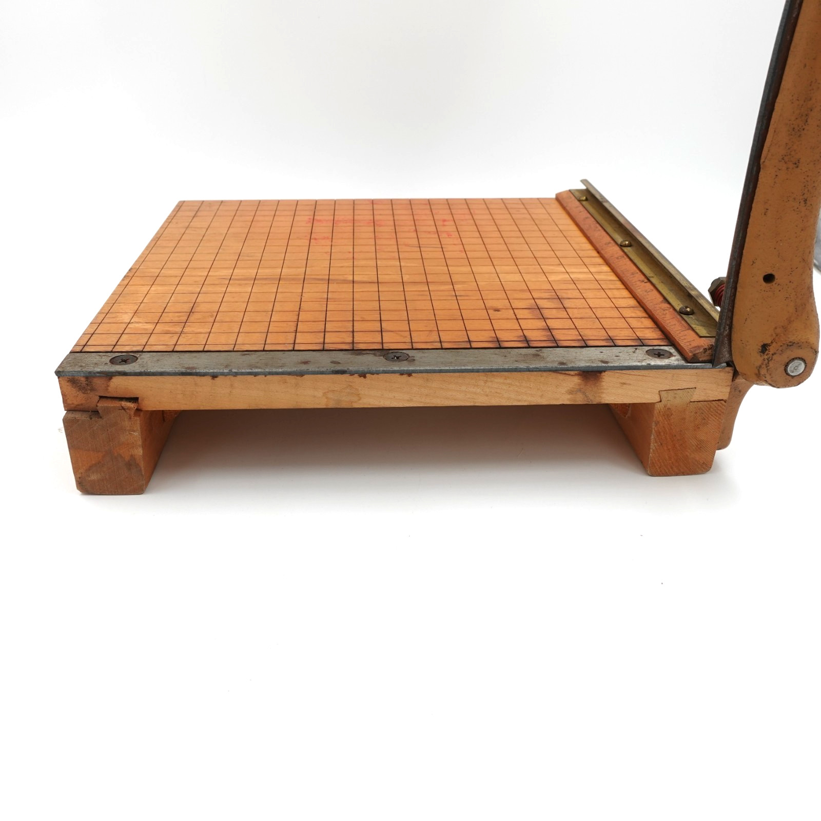 Vintage Ingento No 3 Paper Cutter Guillotine Cast Iron Arm Wood Base 10"