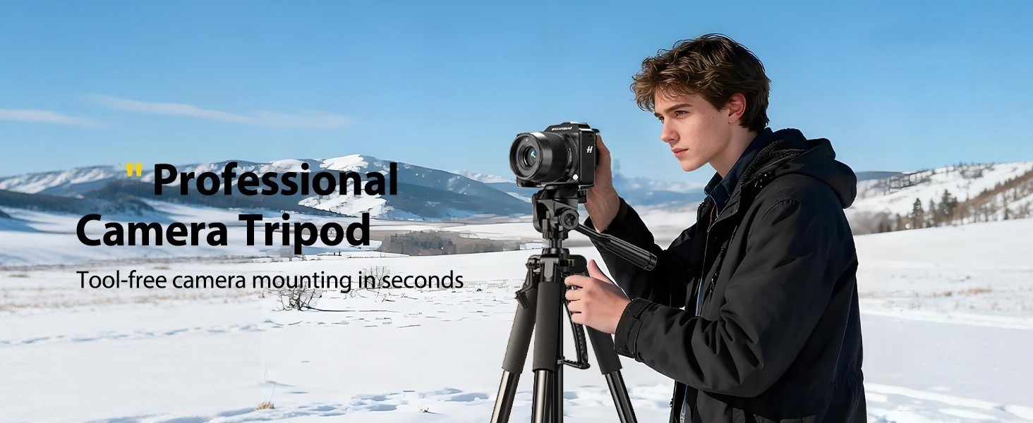 55" Portable Heavy-Duty Tripod for Phone & Camera w/ Cold Shoe Aluminum alloy