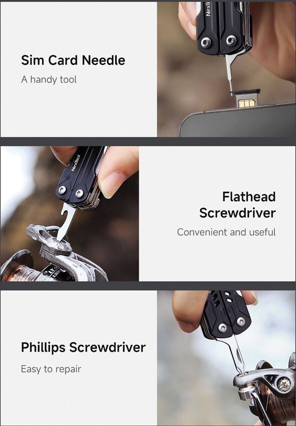 NexTool E1 Pocket Tool 9 Integrated Tools w/ Black Aluminum Handles 2.88" Closed