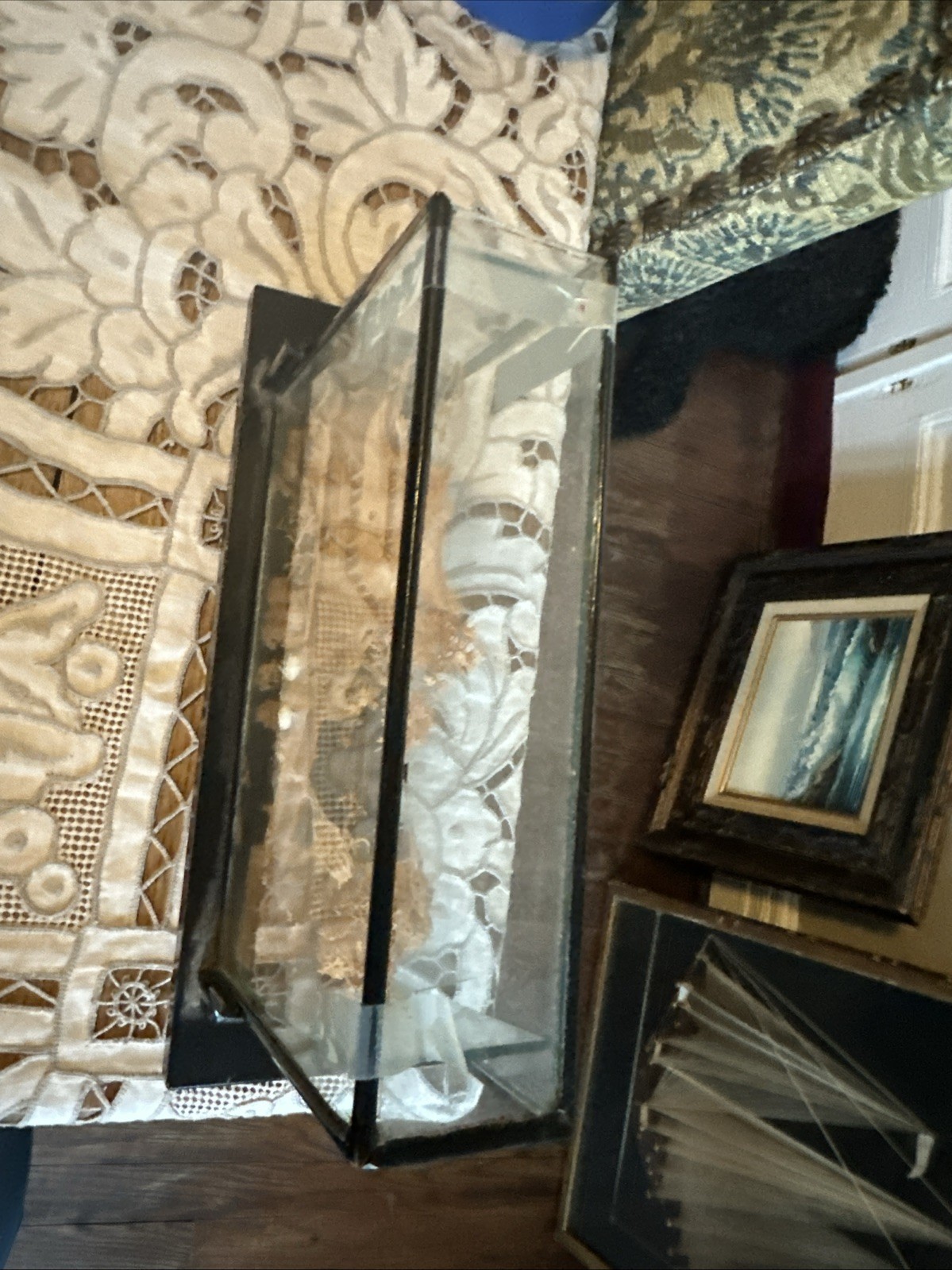 VTG Fujian Chinese Art Sculpture Diorama Cork Wood Carving Trees Crane Pagoda