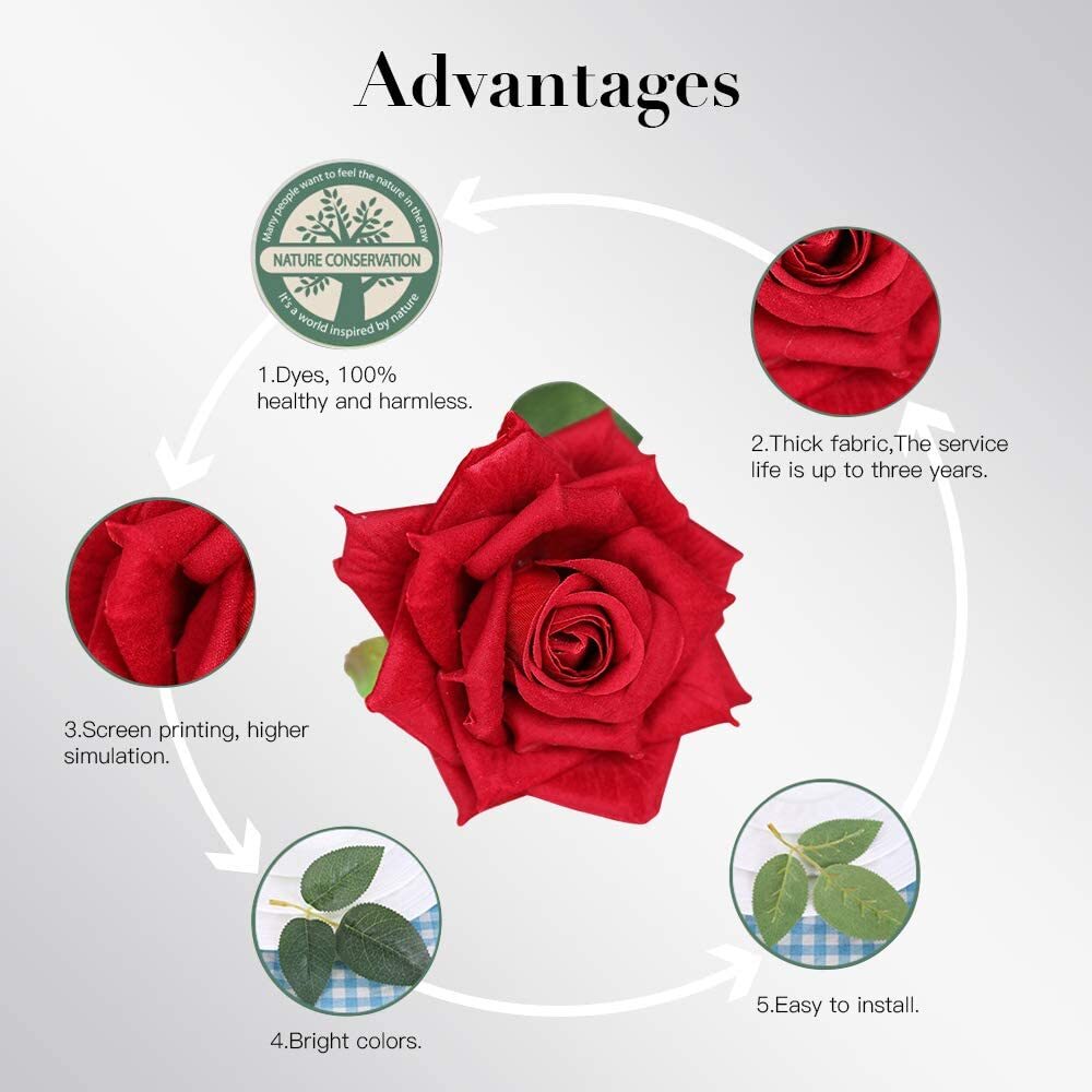 20× Red Silk Roses Artificial Flowers Realistic Bouquet Romantic Gift Home Decor