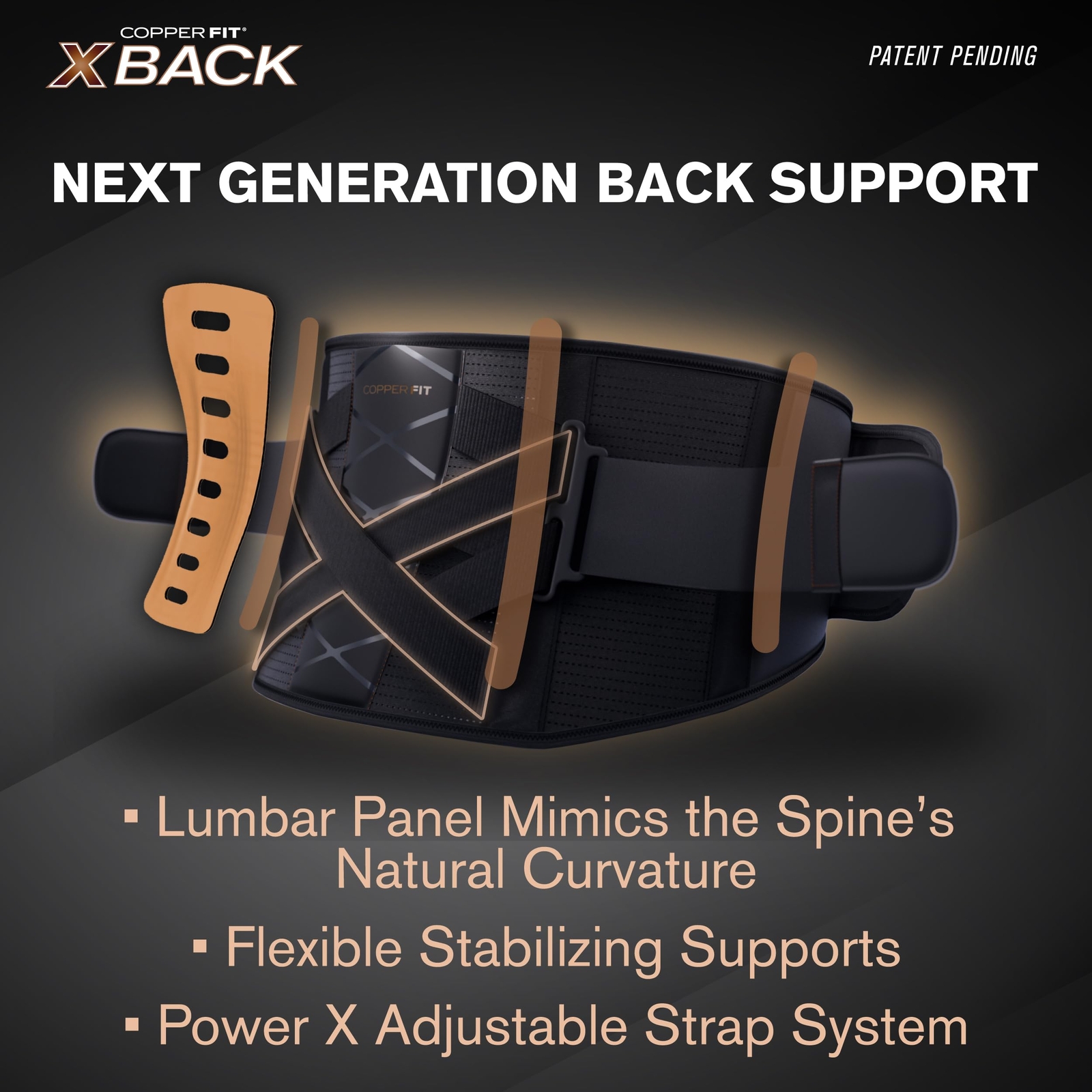 Copper Fit X-Back Brace for Lower Back Pain, Lumbar Support, (Large/XLarge)