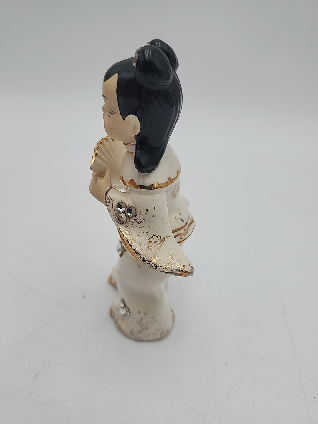 Lefton Geisha Fan Girl Figurine Vintage Rhinestone Japanese Statue Japan