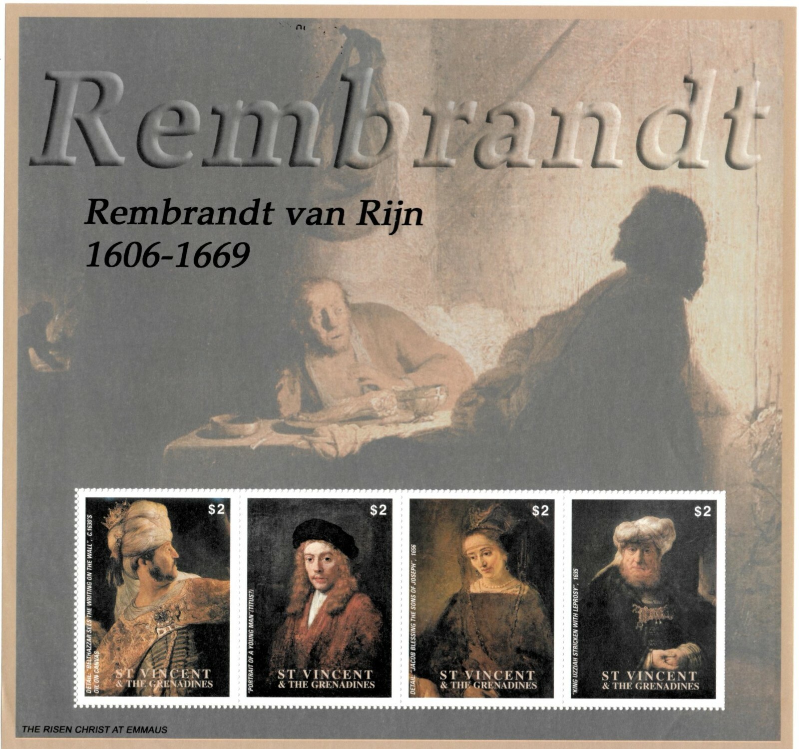 St. Vincent 2003 - SC# 3106 Rembrandt Art, Painting - Sheet of 4 Stamps - MNH