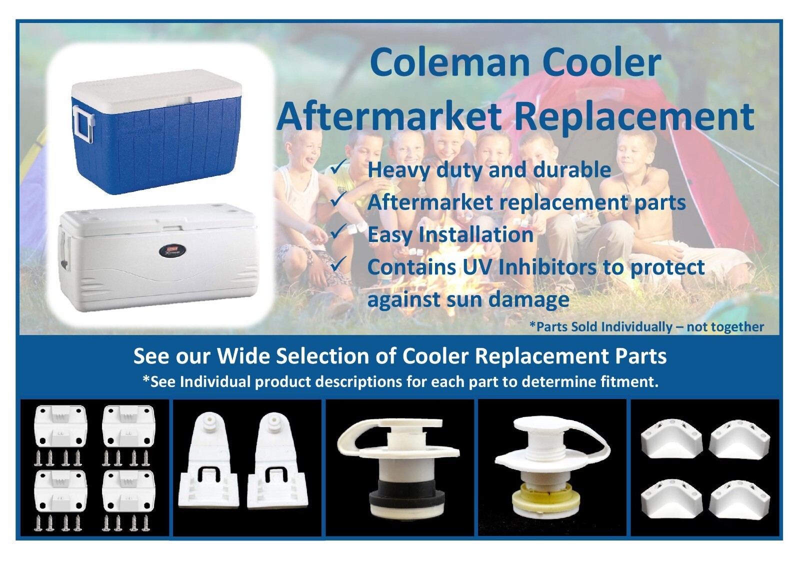 Coleman Cooler Aftermarket Replacement Parts Hinges, 1" or 1.5" Drain Plugs